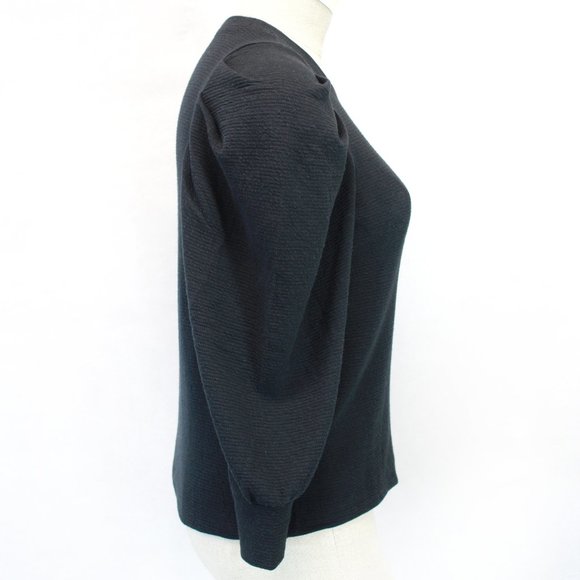 Madewell Black Crew Neck Puff Sleeve Top Blouse Medium - Picture 5 of 8